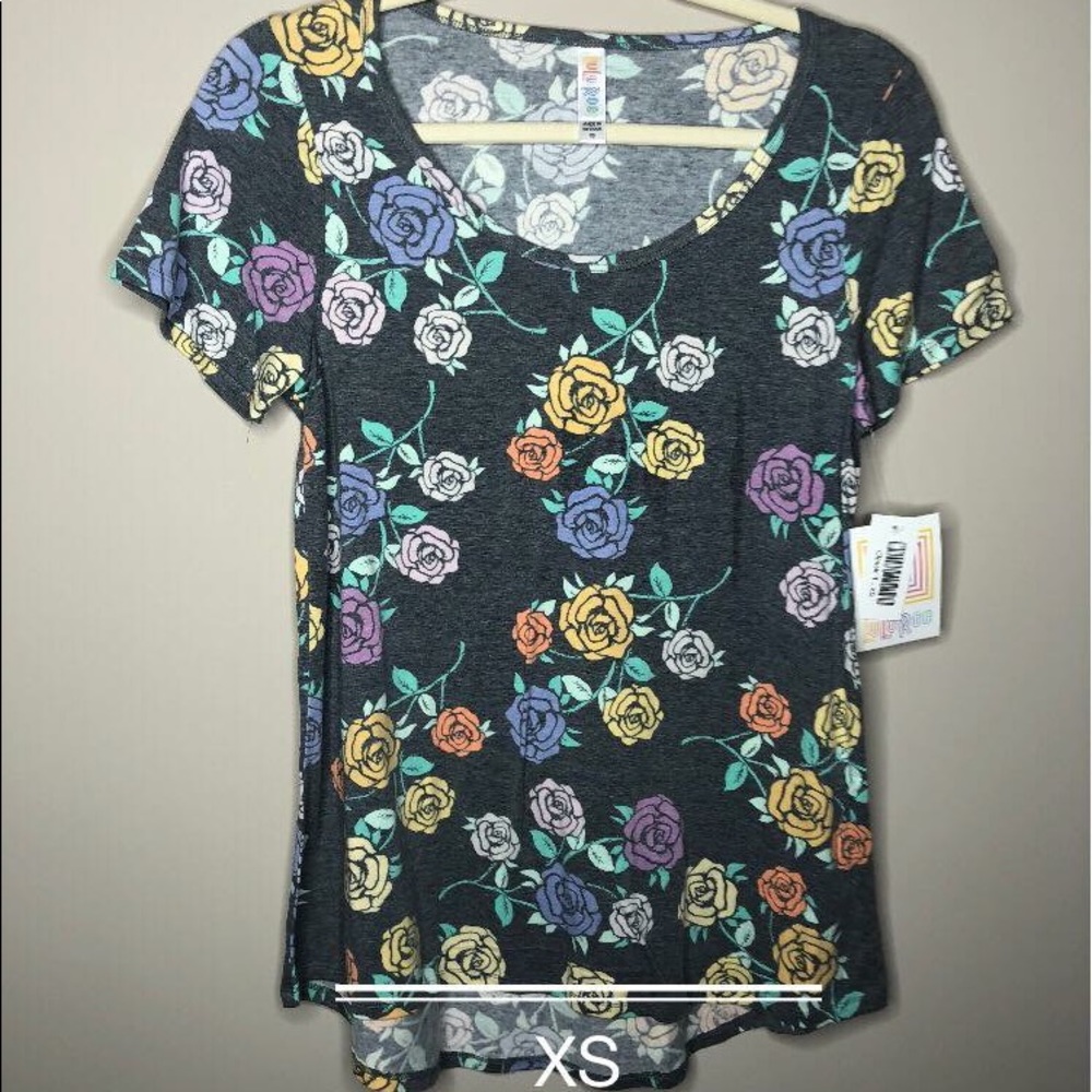 Lularoe XS grey pastel floral classic tee